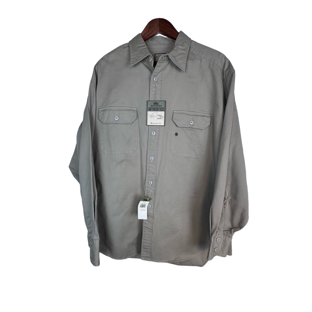 Vintage 90s Dockers Authentics Khaki Shirt NWT Men’s L Work & Leisure Cotton 96 - Picture 2 of 13